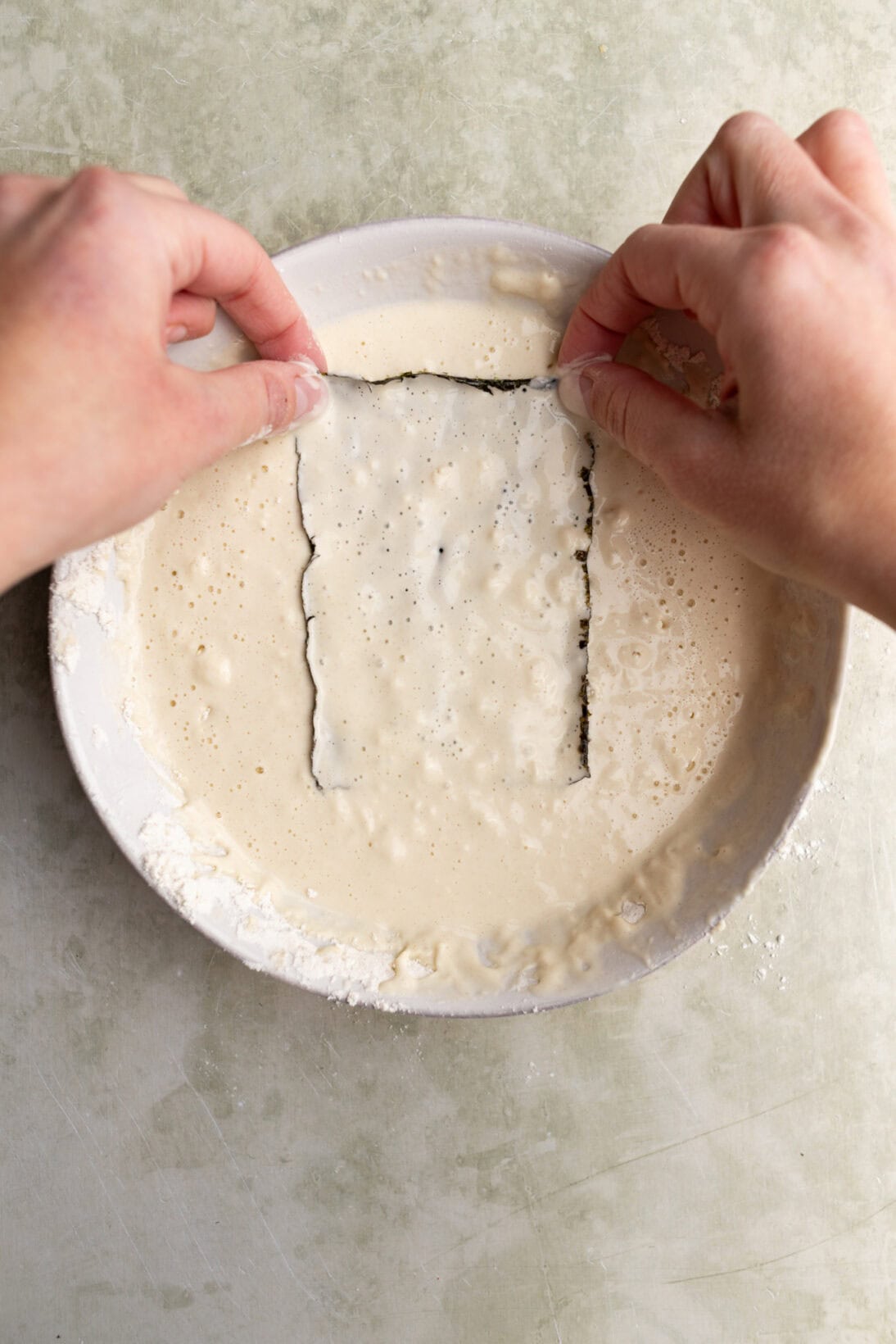 coating nori sheets in tempura