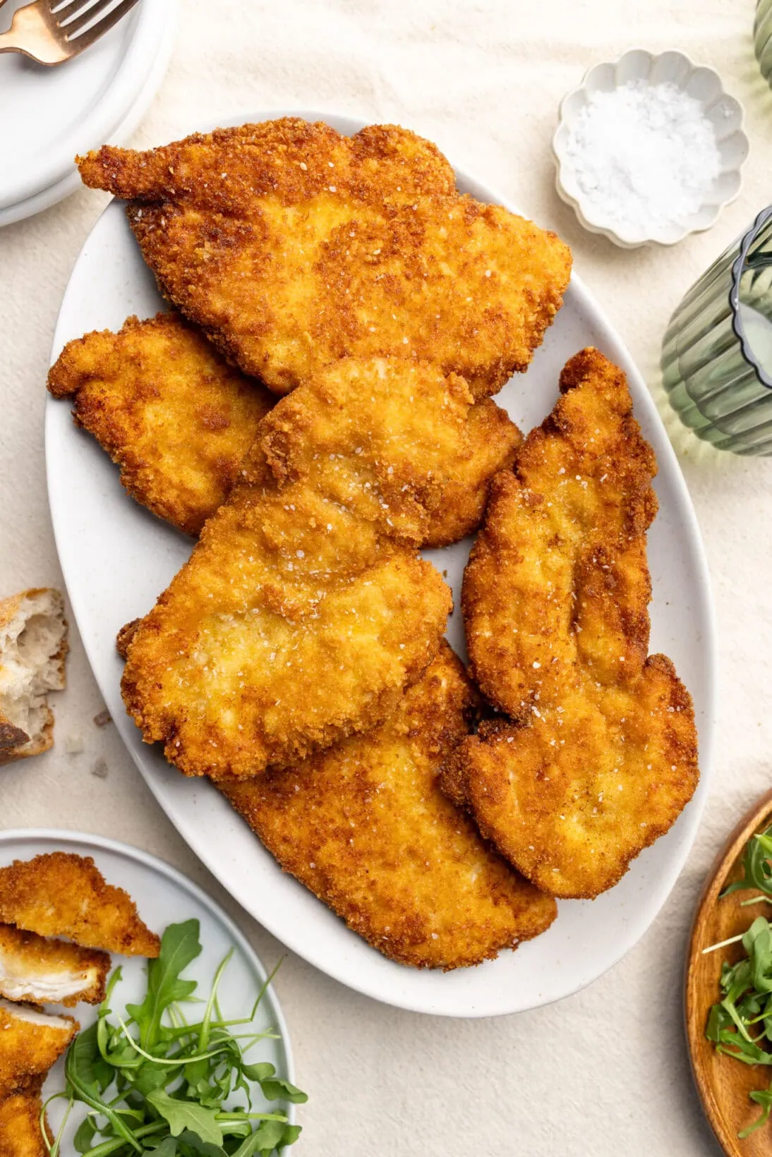 plate of crispy breaded chicken cutlets