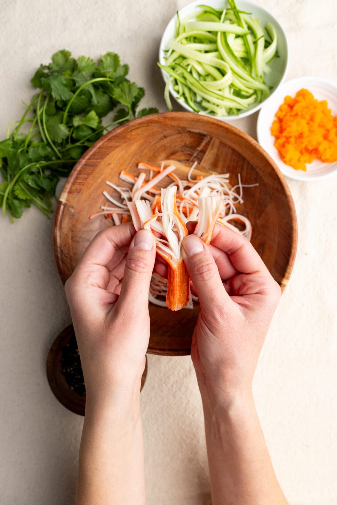 shredding the imitation crab