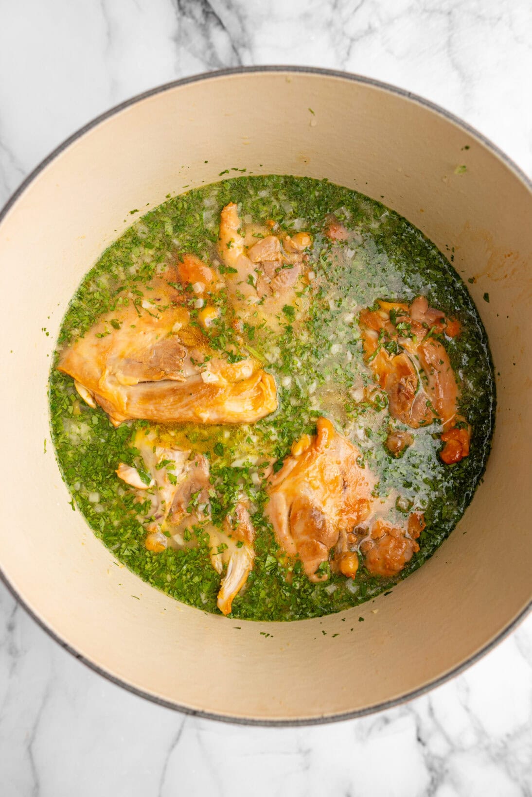 added the broth with the tomato chicken bouillon