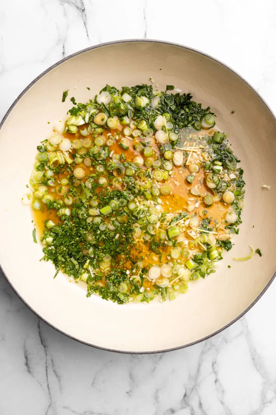 step by step: adding the the contents of the sauce