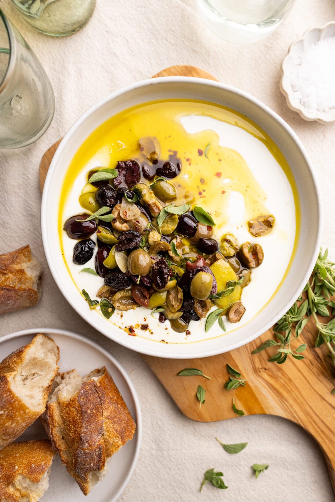 warm olives over whipped feta