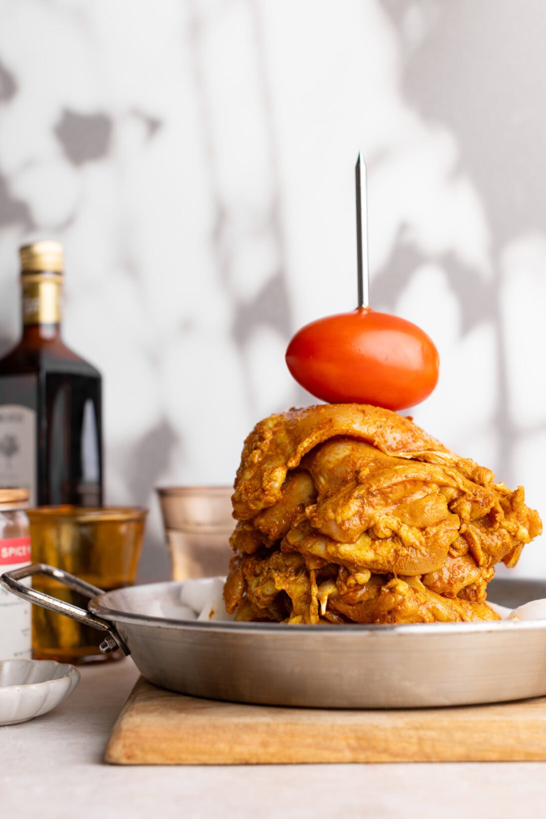 raw shawarma chicken on the spit