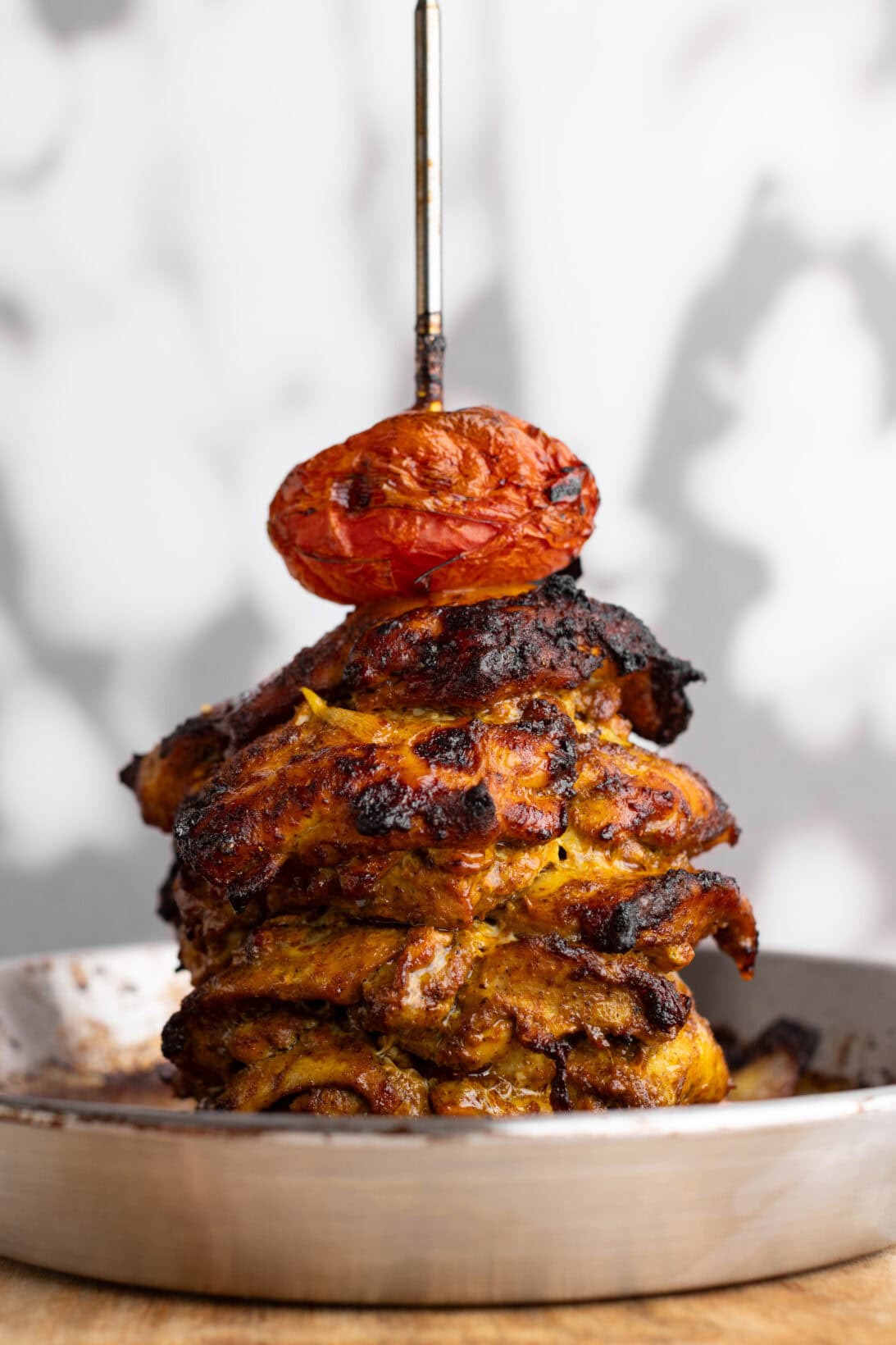 chicken shawarma on a vertical spit