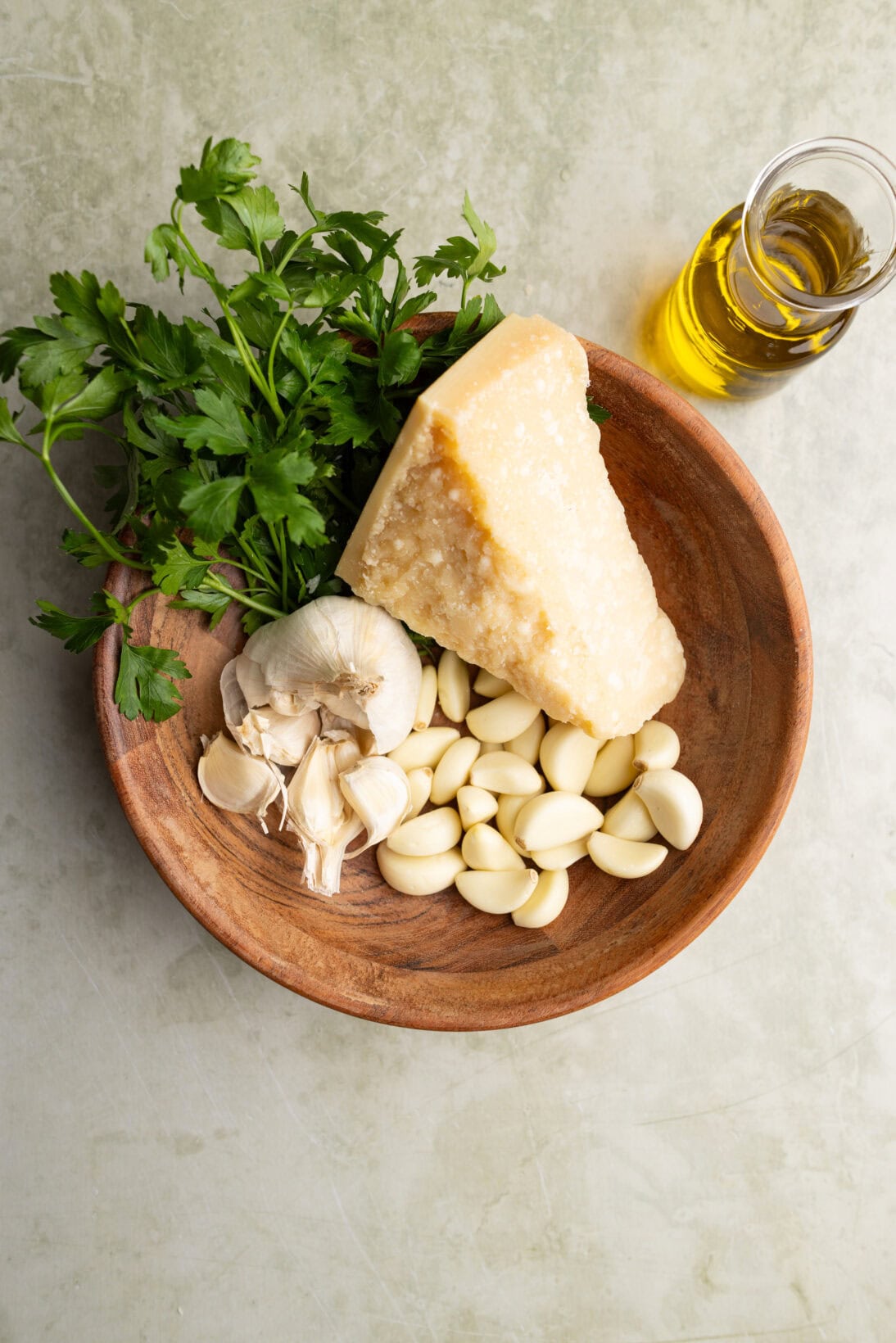 ingredients: garlic, parm, parsley, and olive oil. 