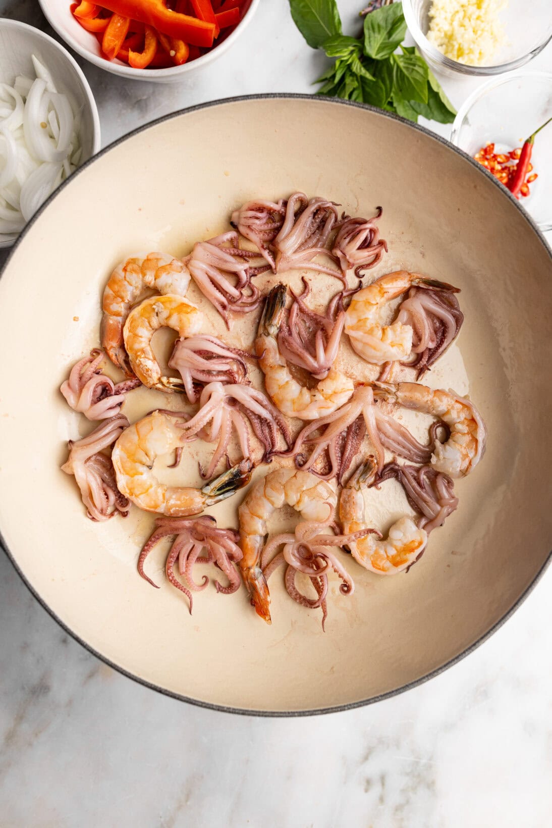 Step by step: cooking the raw seafood