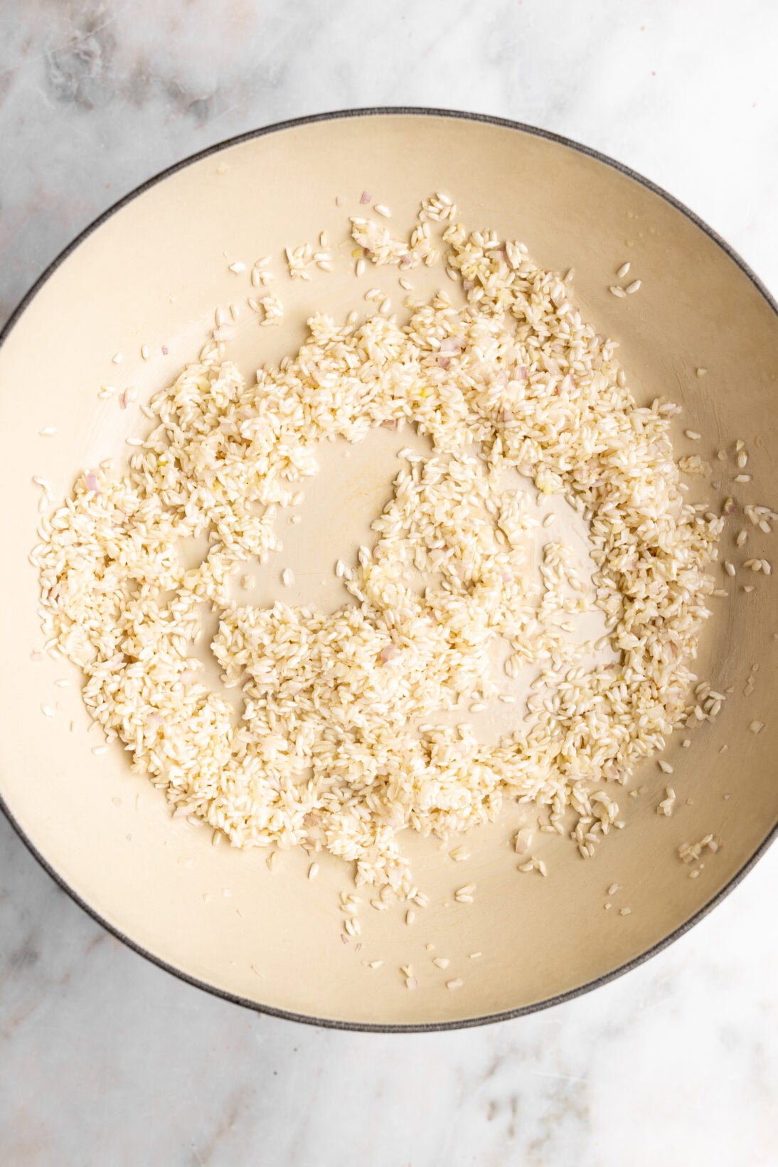 step by step: toasting the arborio rice.