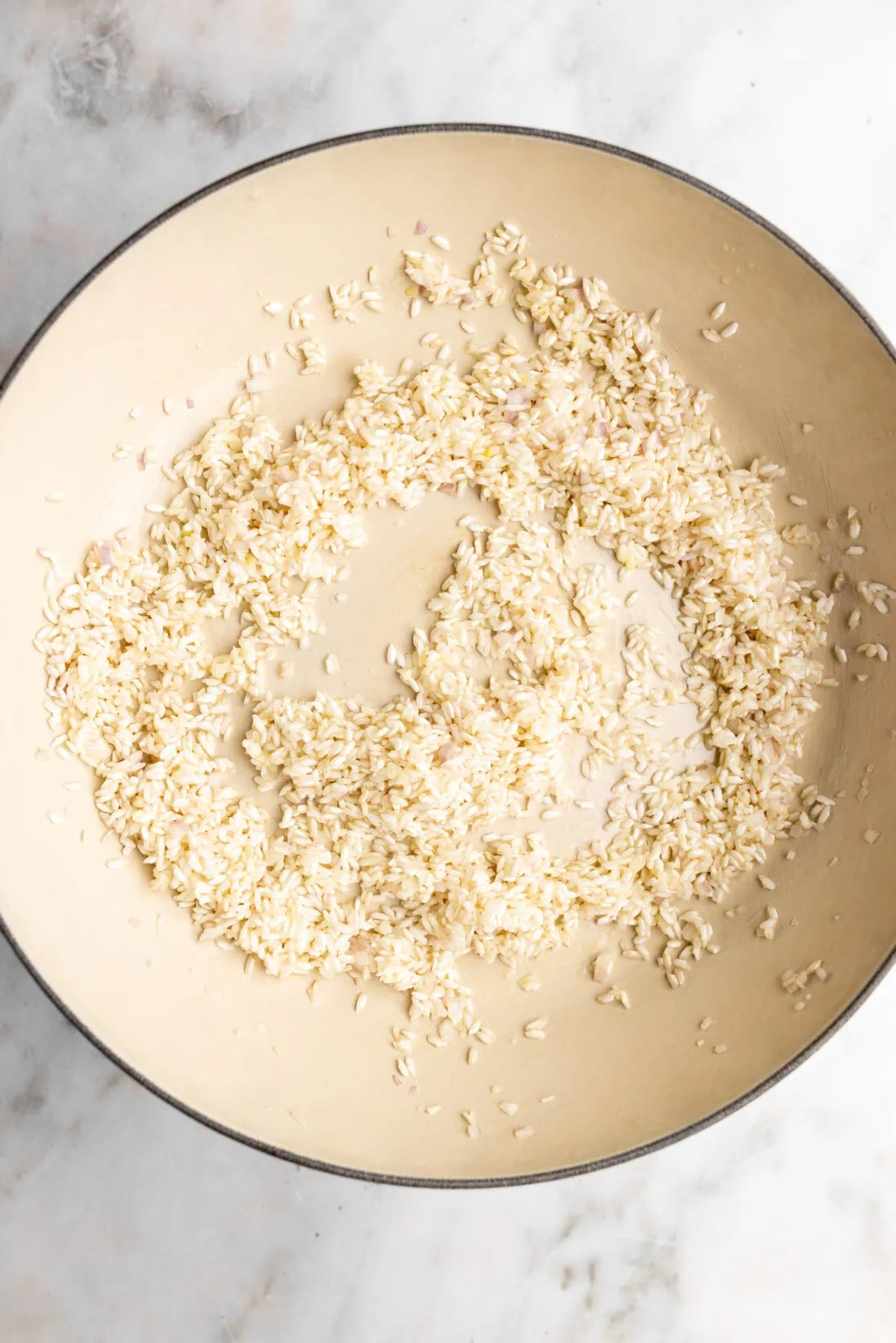 Step by step: toasting the risotto rice.