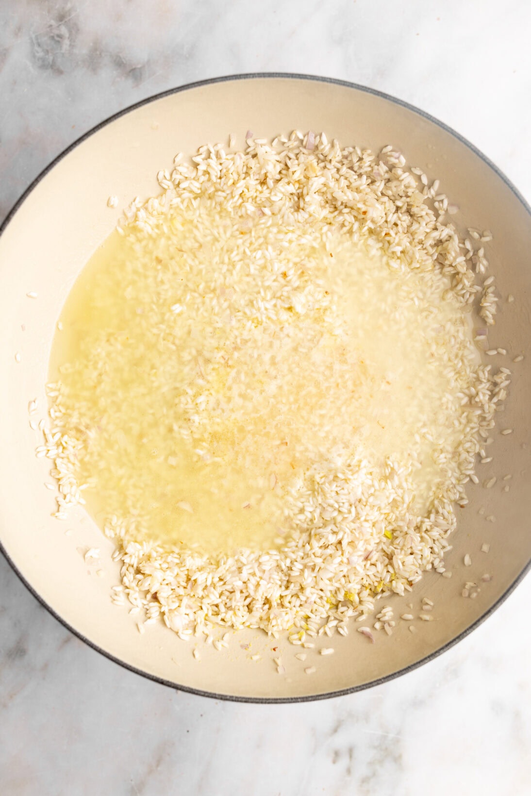 step by step: first broth add to the risotto