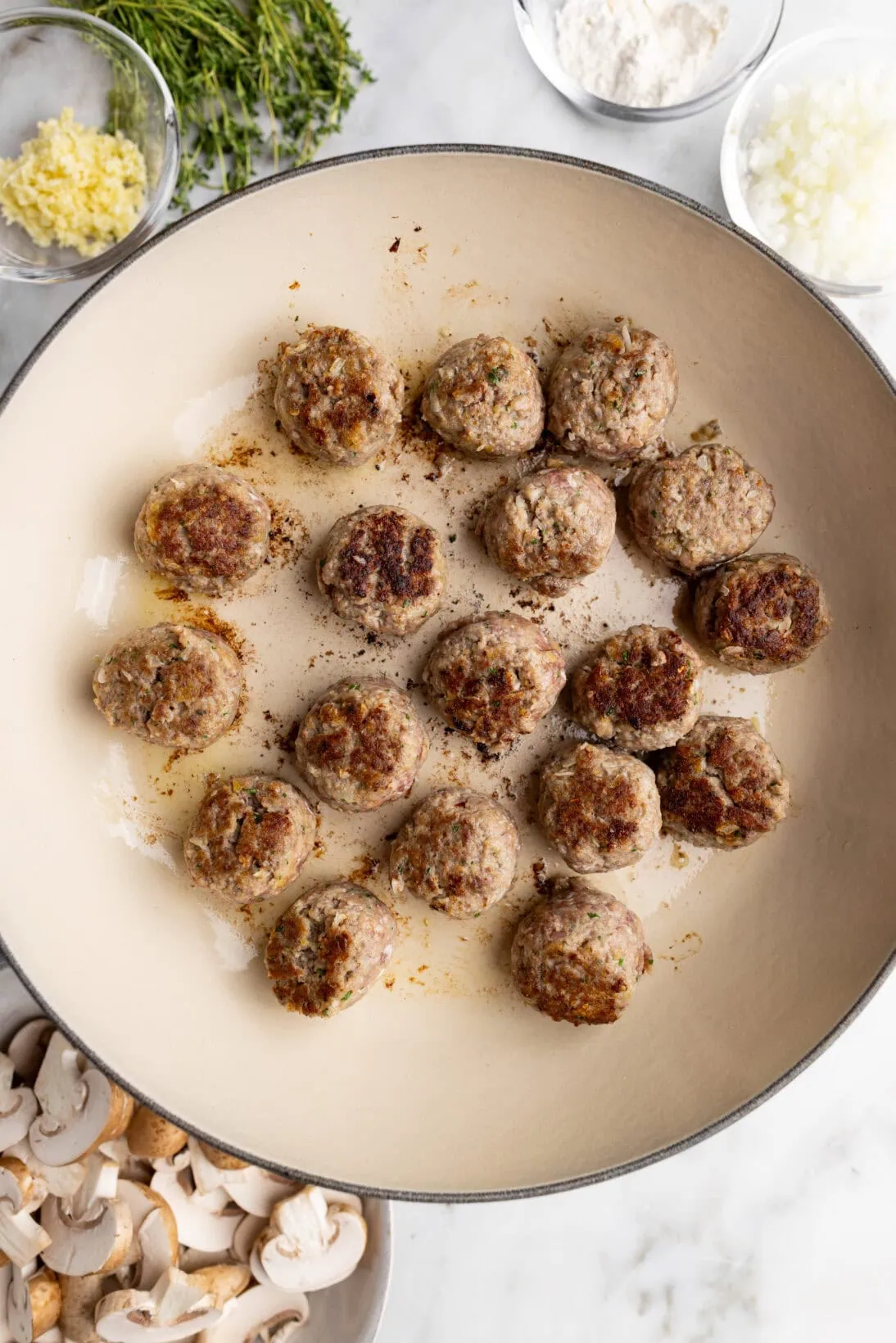 step by step: searing the meatballs (browned)