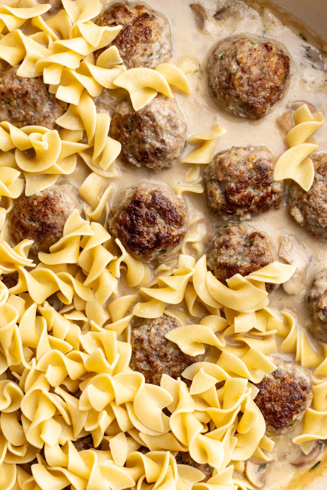up close beef stroganoff meatballs