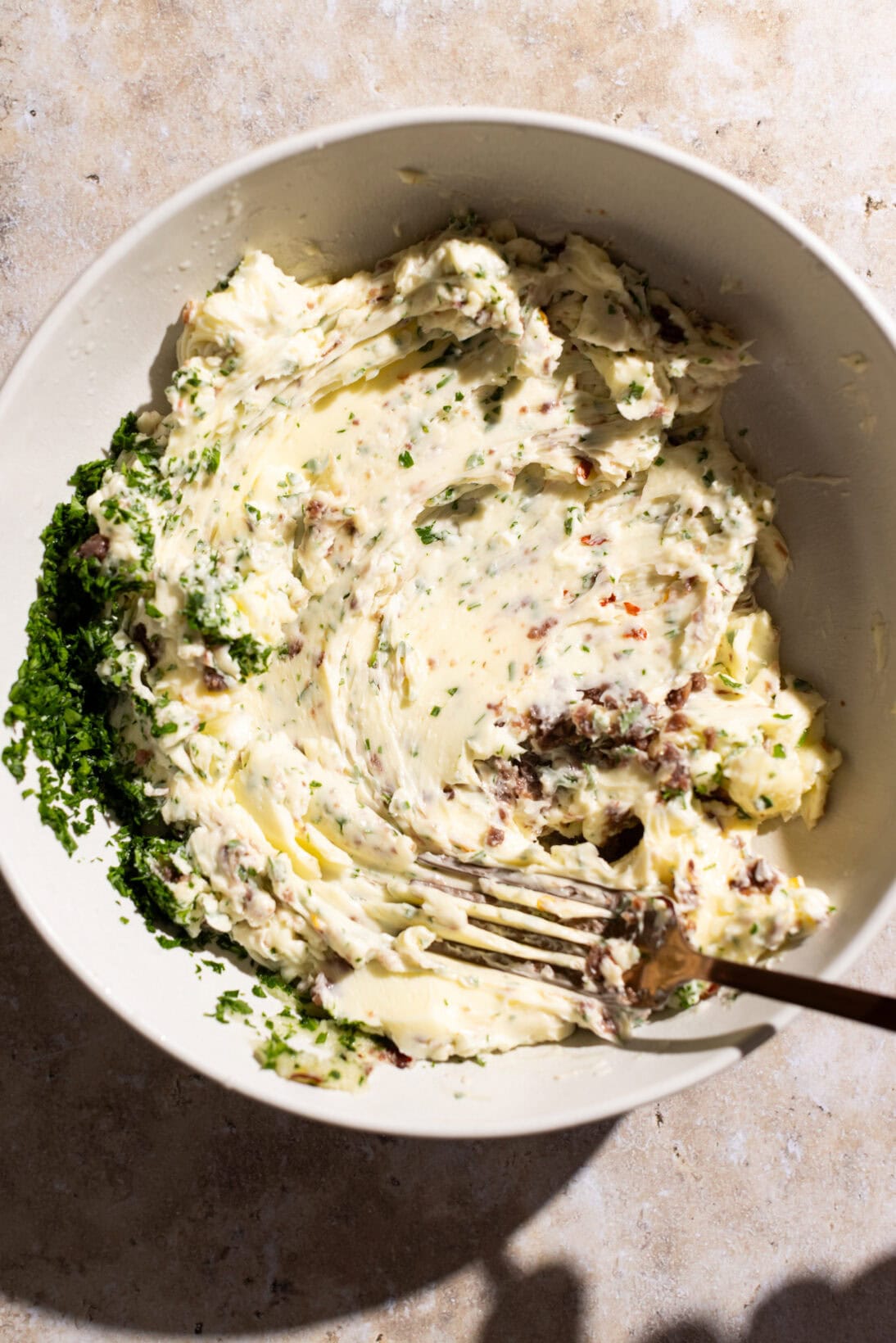 step by step: mixing the anchovy butter together