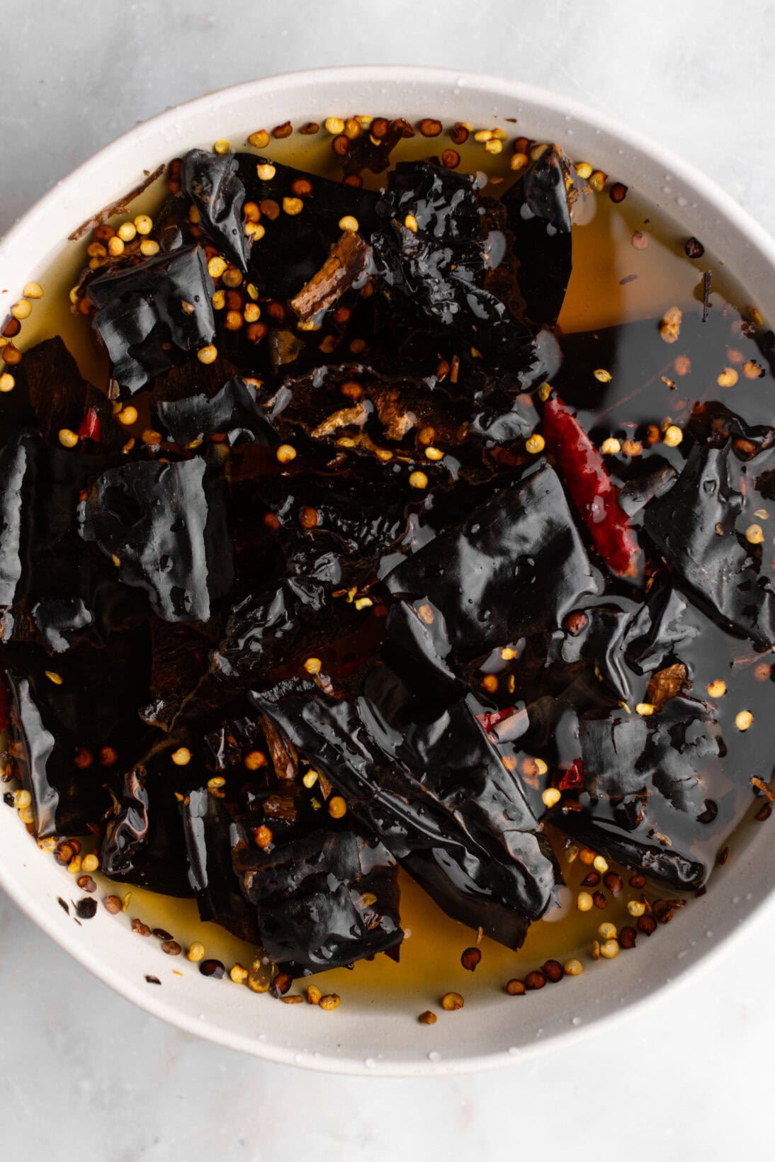 step by step: rehydrating the chiles