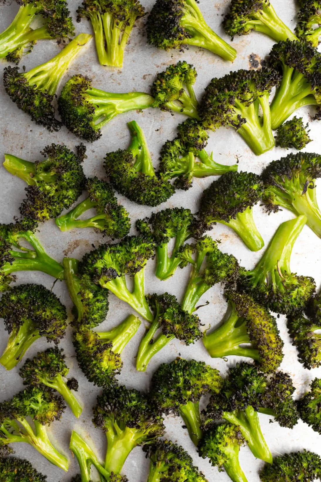 cooked broccoli, slightly charred but not crispy and burnt