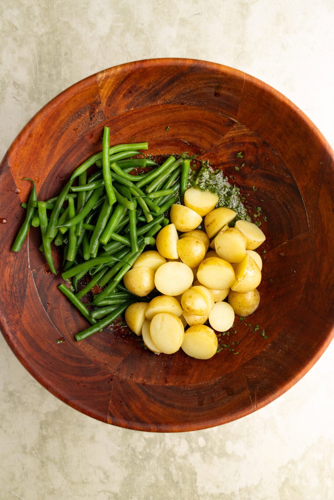 step by step: combining the green beans and potatoes