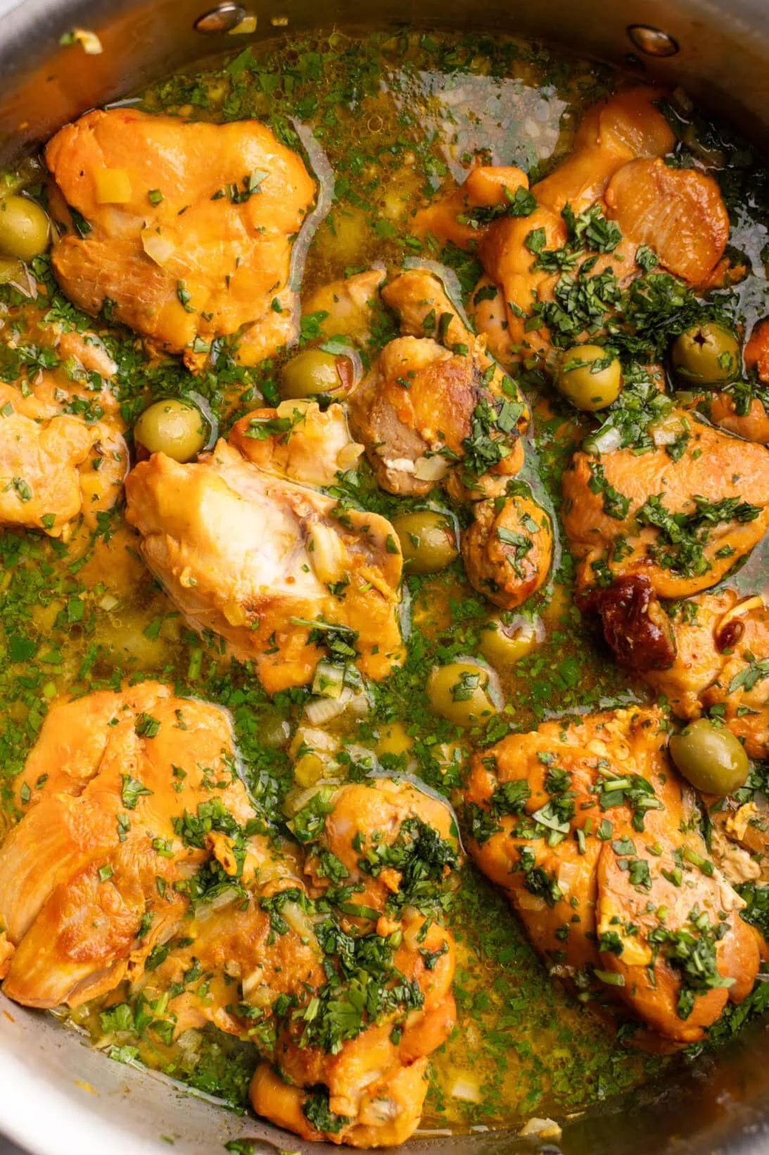 step by step: stewing the chicken filling.