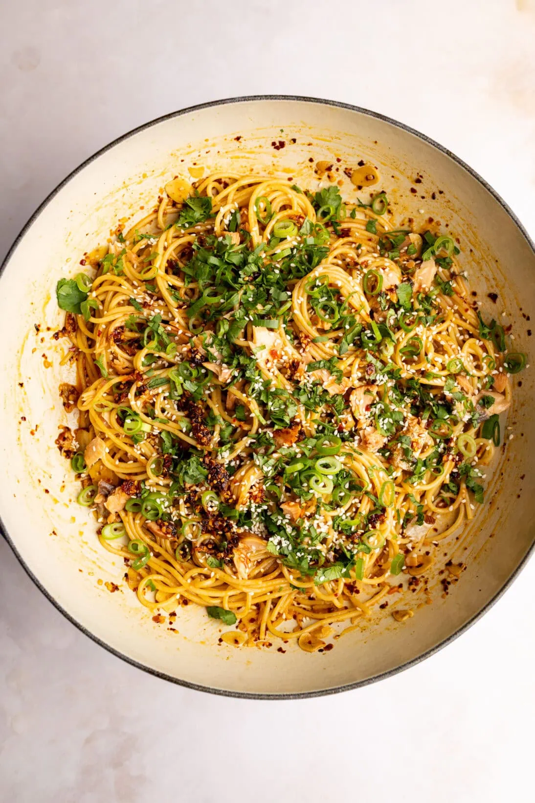 finished creamy chili crisp pasta