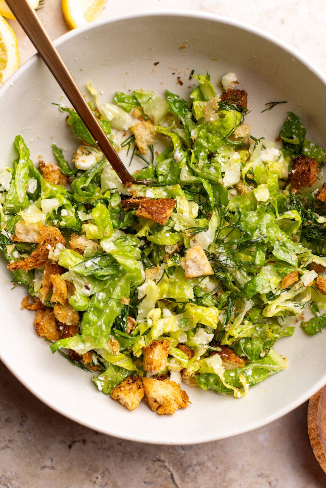maroulosalata with crispy lemon breadcrumbs.