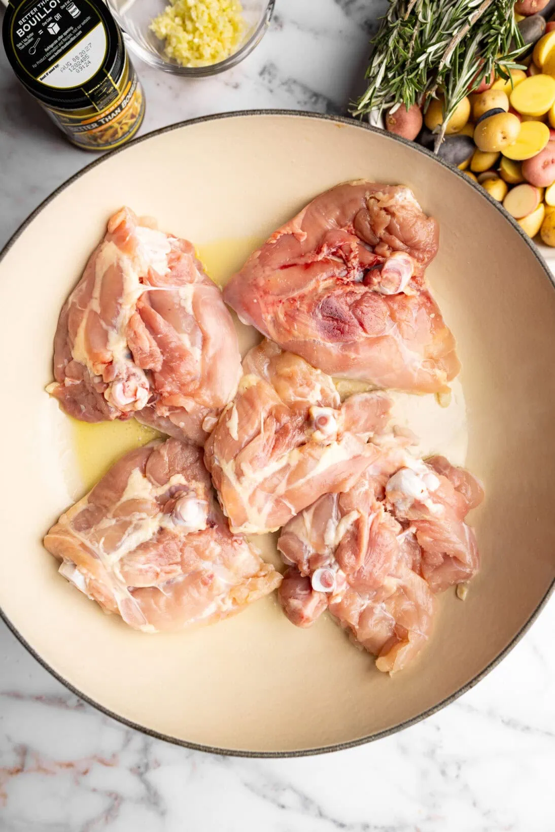 step by step: searing the chicken, skin side down