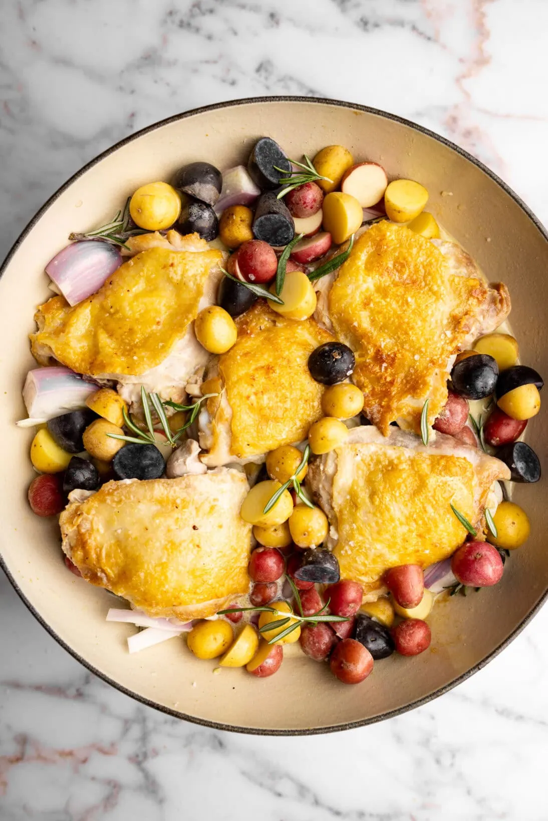 step by step: assembling the pan before popping it in the oven.