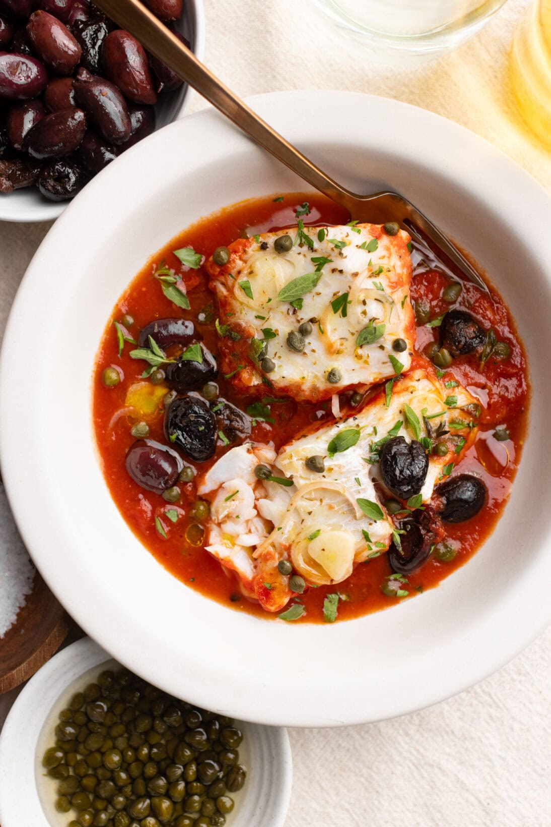 bowl of fish puttanesca