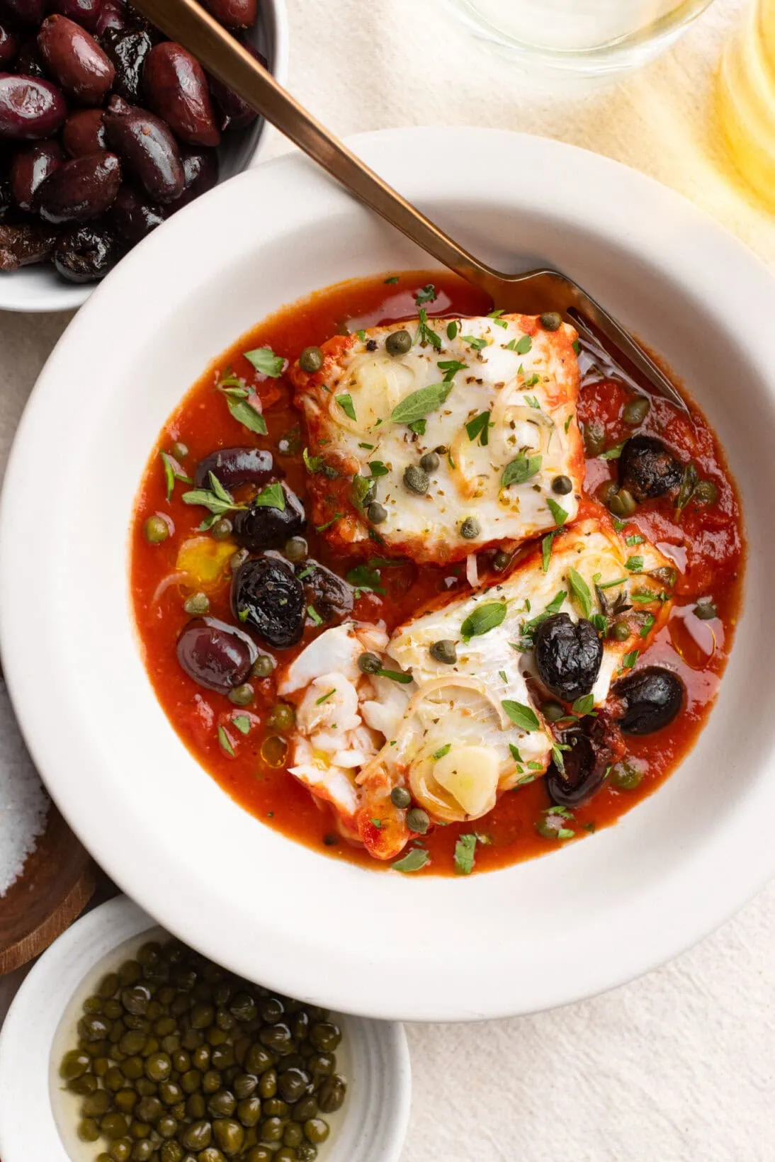 bowl of fish puttanesca