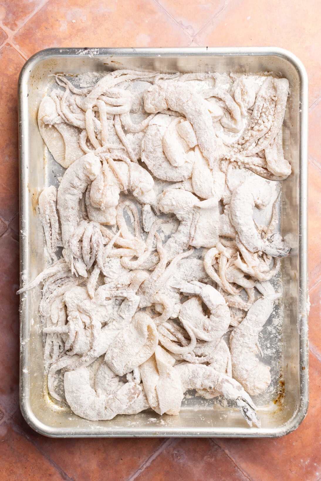 step by step: first dredge of seafood