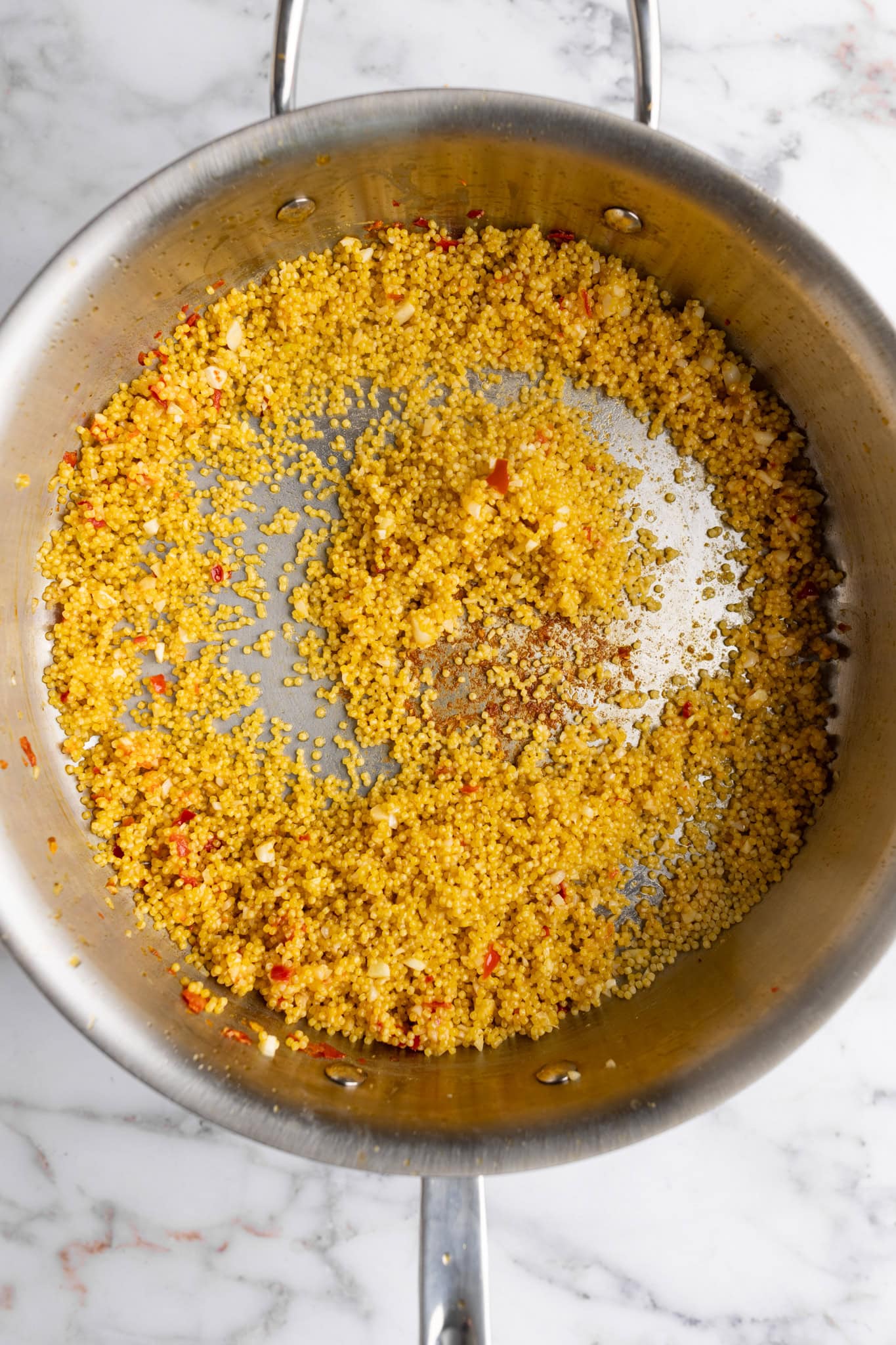 step by step: toasting the pastina