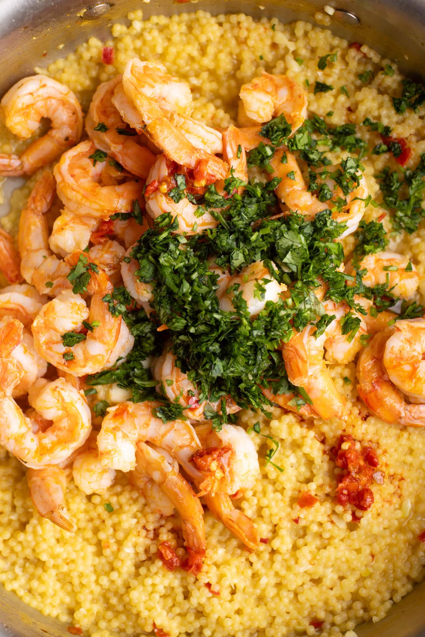 step by step: shrimp and cilantro added.