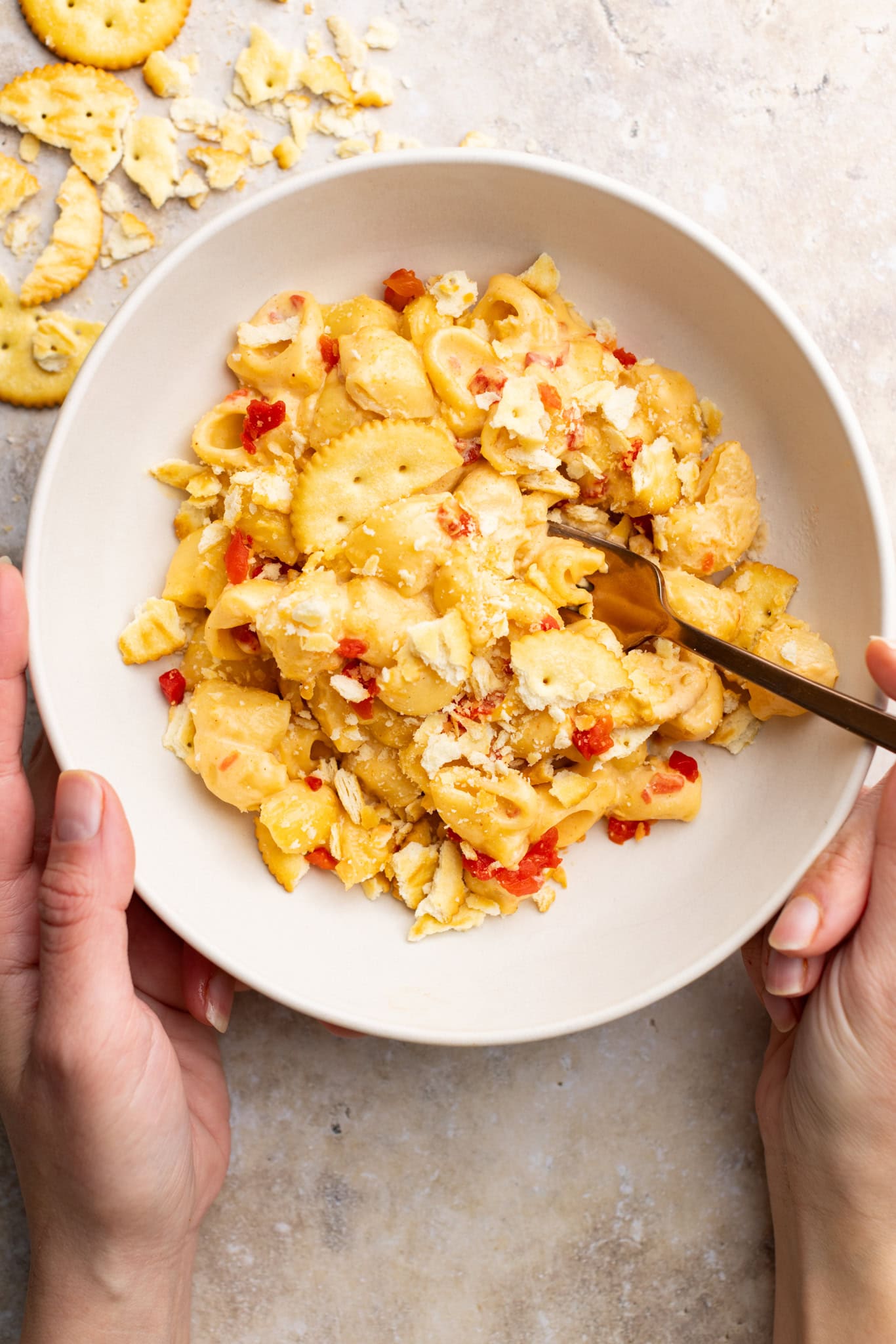 a bowl of pimento mac and cheese