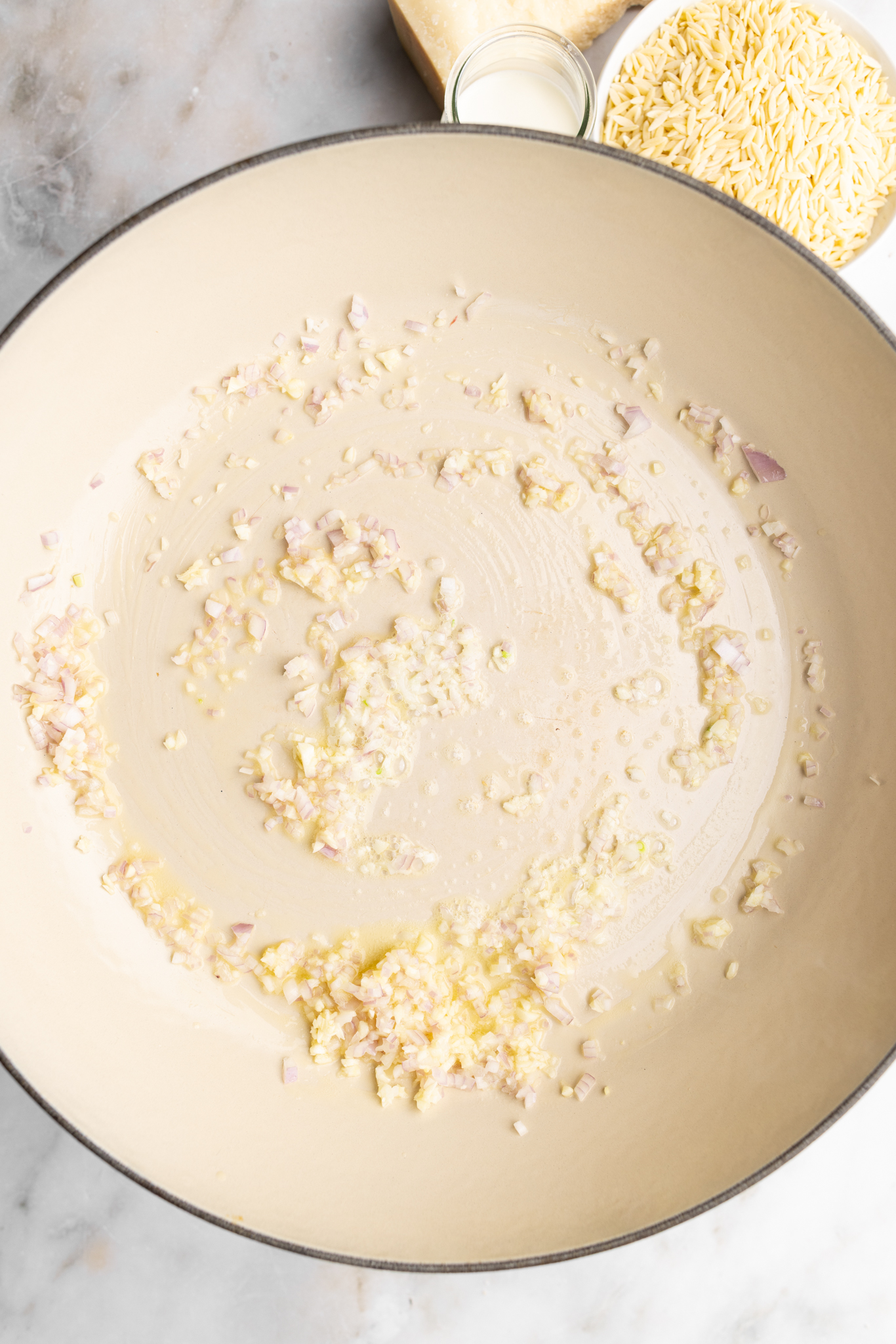 step by step: sautéing the shallot and garlic