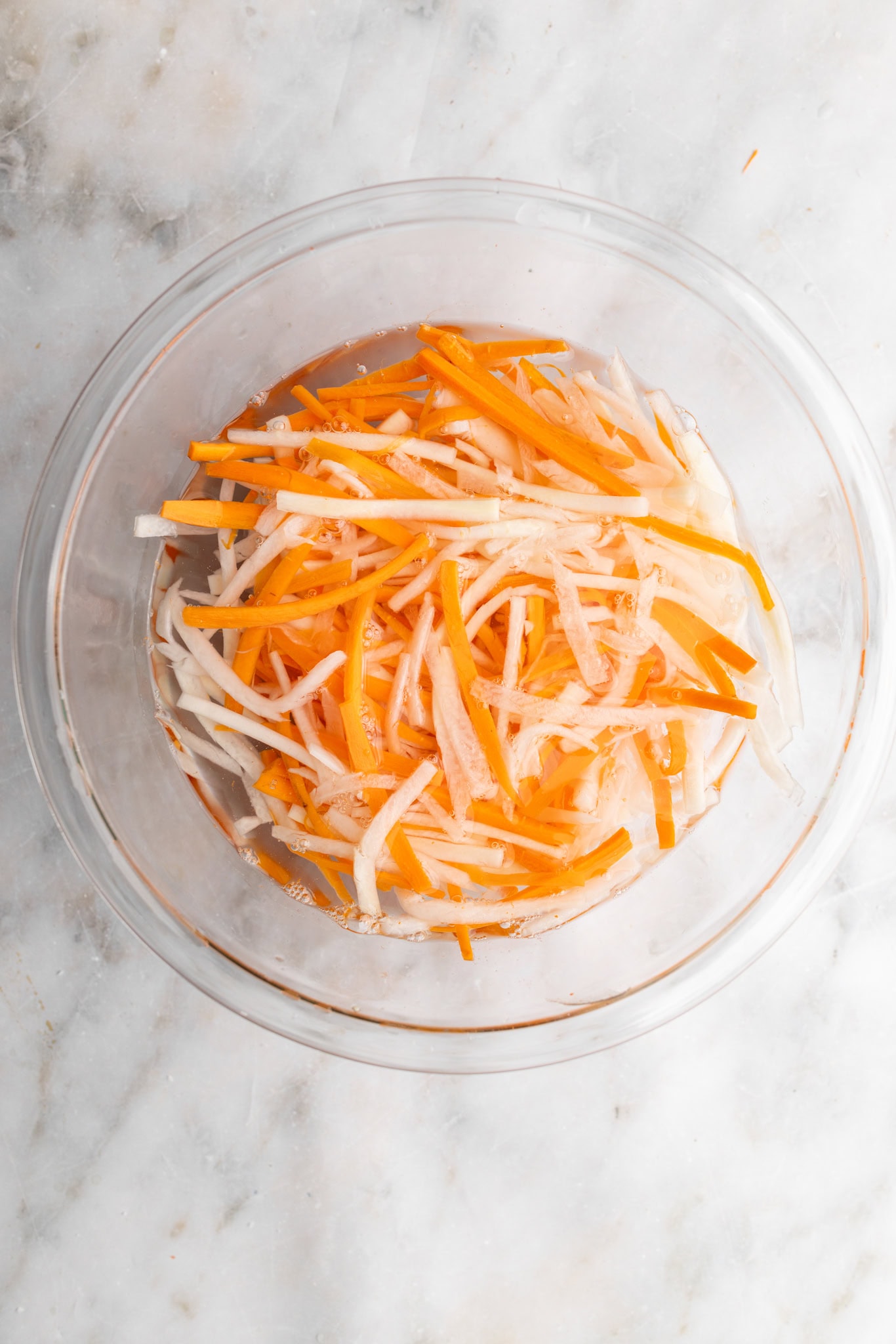 step by step: matchstick carrots and diakon to make the do chua.