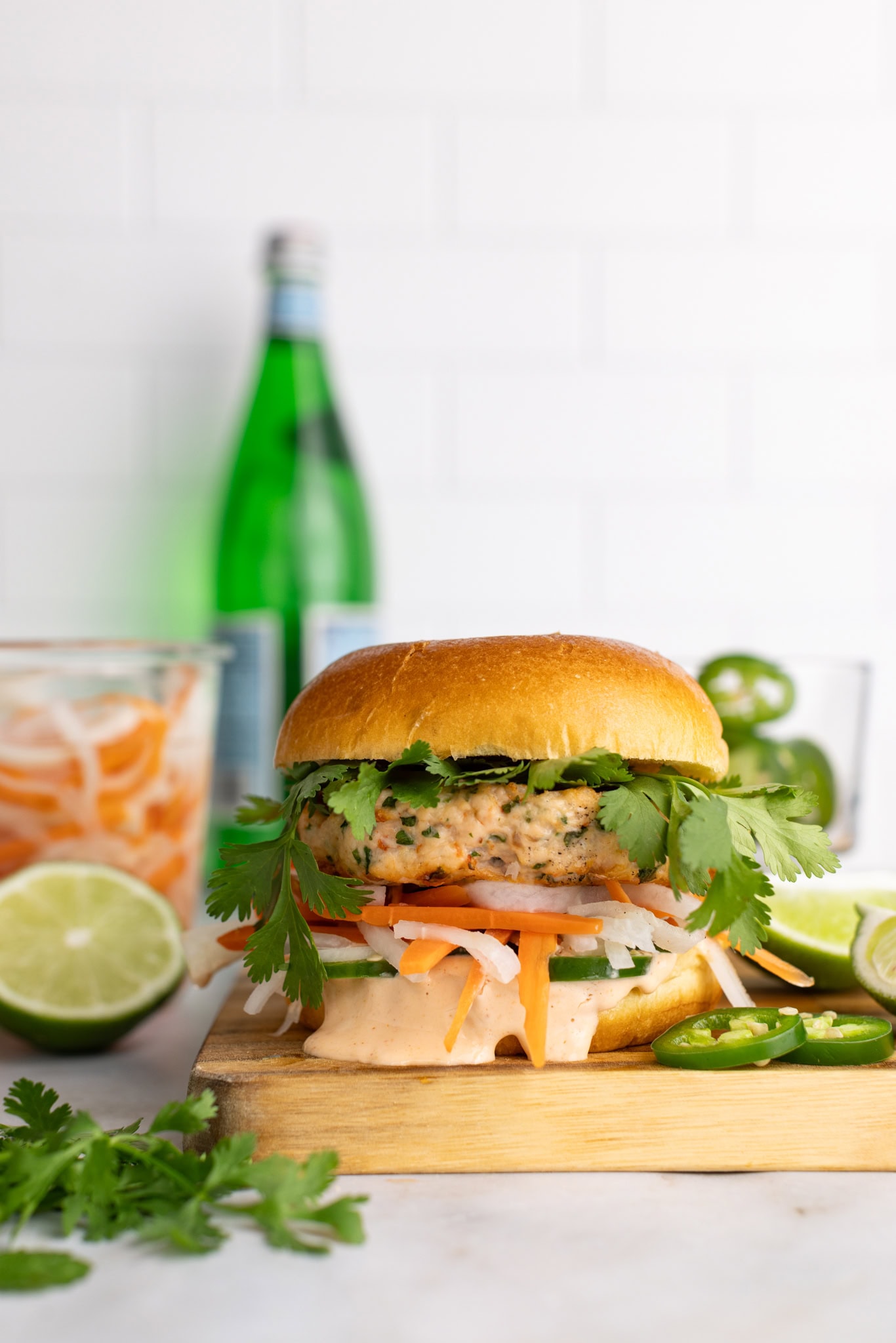 Banh Mi salmon and shrimp burgers.