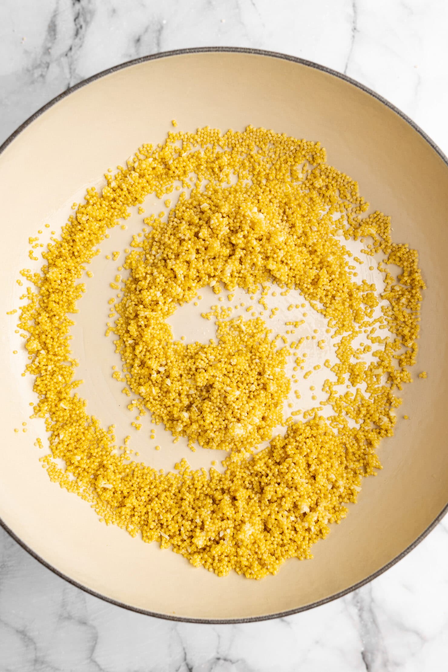 step by step: toasting the pastina.