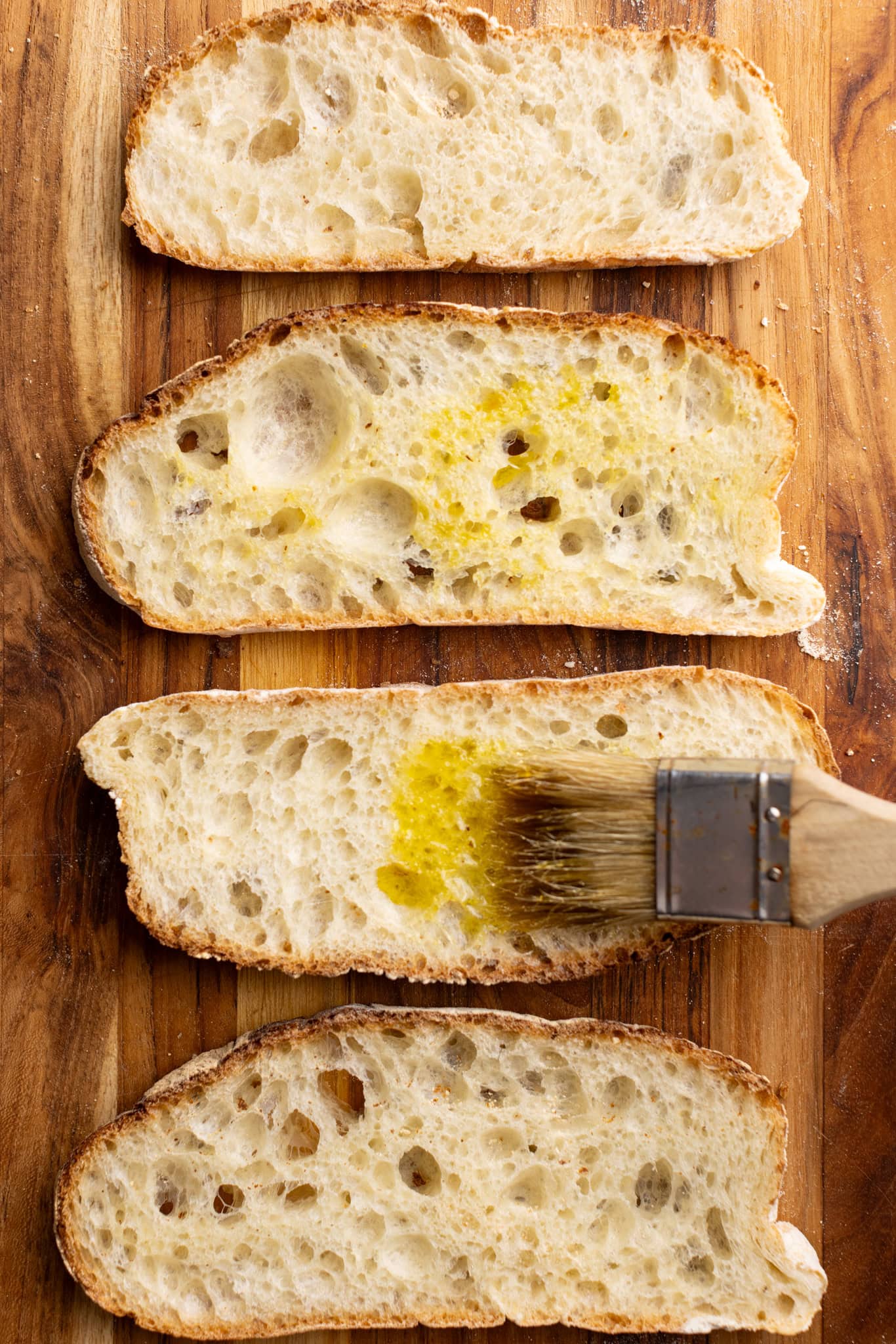 step by step: oiling the bread