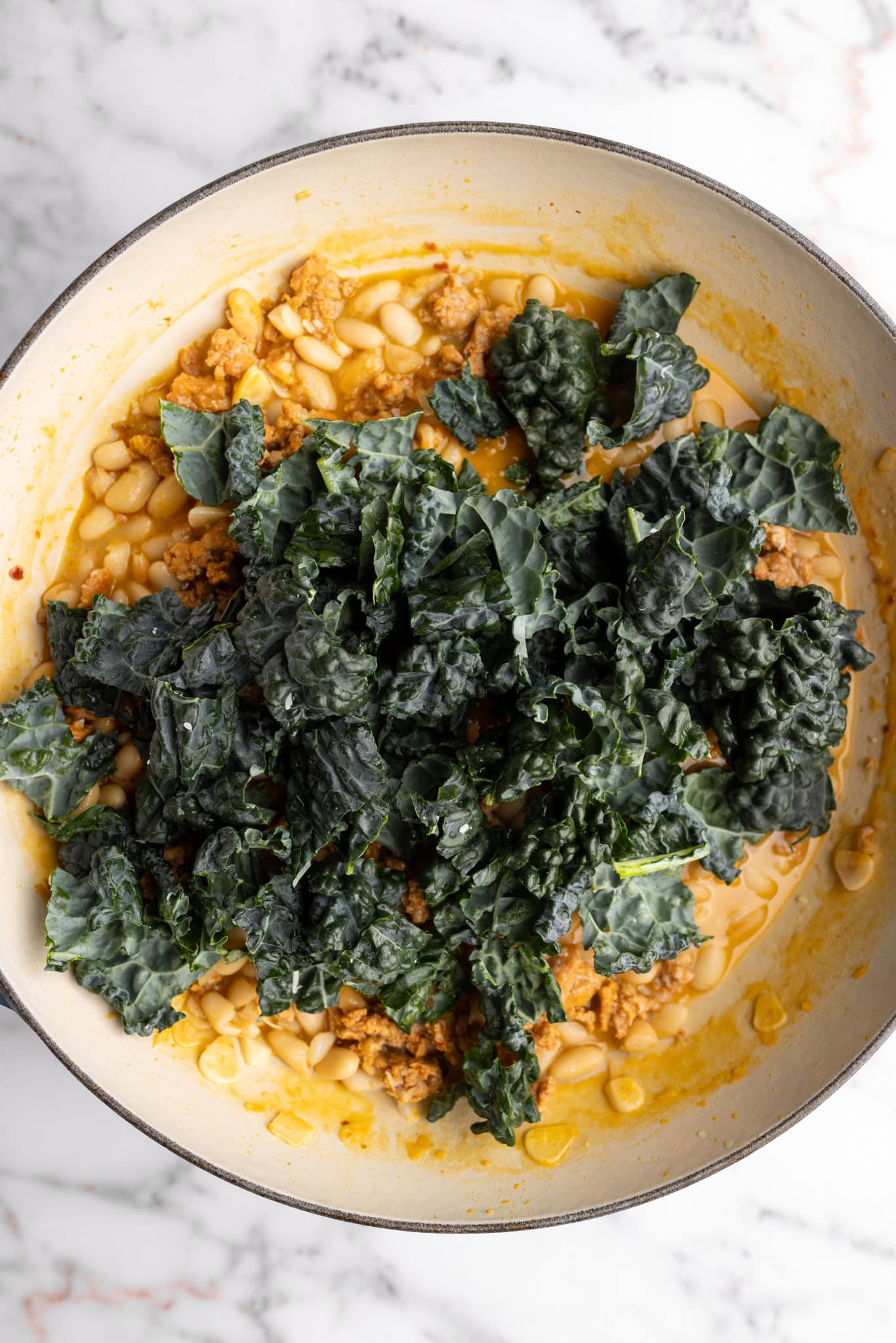 step by step: adding the chopped dino kale.